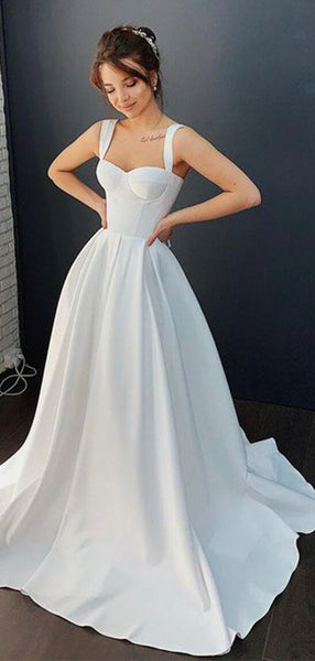 A-line Romantic Simple Long Sleeves Beach Wedding Dresses, Bridal Gowns  WD093