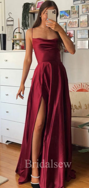 A-line Cheap Spaghetti Straps Pink Burgundy Simple Modern Long Prom Dr –  AlineBridal