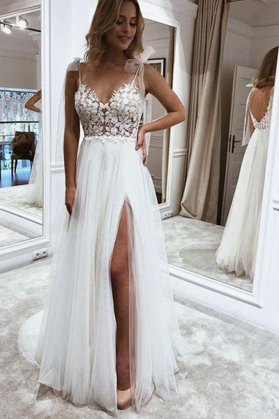 A-line Spaghetti Straps Simple Long Wedding Dresses Online WD079 – bridalsew