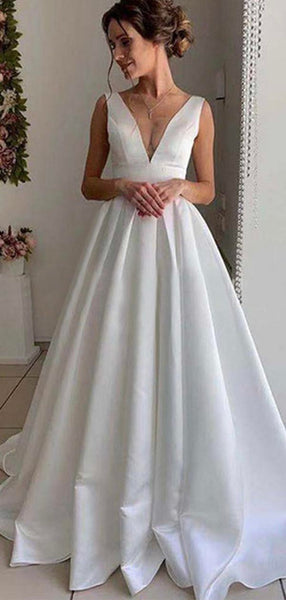 Satin A-line Square Neckline Beach Wedding Dresses MW805
