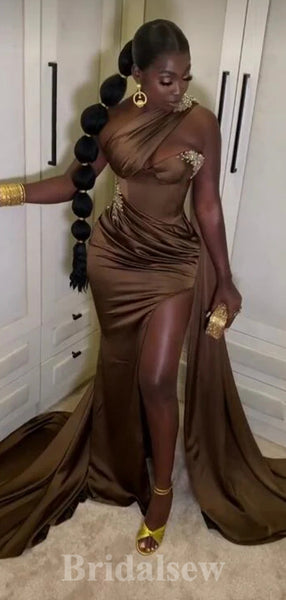 Chocolate Mermaid One Shoulder Unique Formal Party Long Elegant