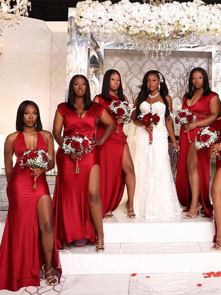 Bridesmaids in red dresses hotsell