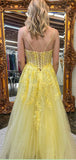 A-line Lace Yellow Spaghetti Straps Party Unique Modest Women Evening Formal Long Prom Dresses PD1472