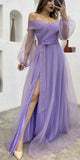 A-line Lilac Long Sleeves Party Modest Women Evening Formal Long Prom Dresses PD1477