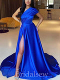 A-line One Shoulder Royal Blue Popular Elegant Evening Formal Long Prom Dresses PD1421