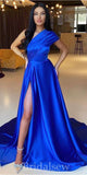 A-line One Shoulder Royal Blue Popular Elegant Evening Formal Long Prom Dresses PD1421