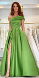 A-line One Shoulder Satin Popular Simple Elegant Modest Evening Long Prom Dresses PD1372