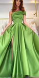 A-line One Shoulder Satin Popular Simple Elegant Modest Evening Long Prom Dresses PD1372