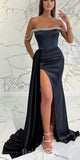Black Modest Unique Mermaid Elegant Evening Formal Long Prom Dresses with Slit PD1407