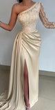 Champagne Satin Popular Party Modest Women Evening Formal Long Prom Dresses PD1482