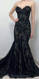 Mermaid Black Lace Long Sleeves Sexy Elegant Modest Women Evening Formal Long Prom Dresses PD1470