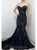 Mermaid Black Lace Long Sleeves Sexy Elegant Modest Women Evening Formal Long Prom Dresses PD1470