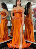 Mermaid Burnt Orange Strapless Modest Elegant Evening Formal Long Prom Dresses PD1411