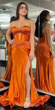 Mermaid Burnt Orange Strapless Modest Elegant Evening Formal Long Prom Dresses PD1411