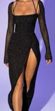 Mermaid Long Sleeve Black Sparkly Sequin Elegant Party Modest Women Evening Long Prom Dresses PD1493