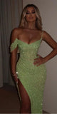 Mermaid Off Shoulder Sparkly Sequin Elegant Party Modest Women Evening Long Prom Dresses PD1491