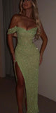 Mermaid Off Shoulder Sparkly Sequin Elegant Party Modest Women Evening Long Prom Dresses PD1491