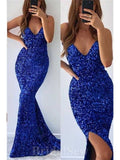 Mermaid Royal Blue Sparkly Sequin Party Modest Women Evening Formal Long Prom Dresses PD1475