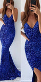 Mermaid Royal Blue Sparkly Sequin Party Modest Women Evening Formal Long Prom Dresses PD1475