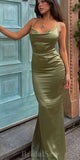 Mermaid Simple Sage Popular Spaghetti Straps Party Modest Women Evening Formal Long Prom Dresses PD1473