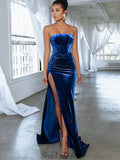 Mermaid Strapless Popular Slit Elegant Modest Evening Long Prom Dresses PD1369