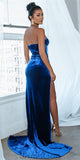 Mermaid Strapless Popular Slit Elegant Modest Evening Long Prom Dresses PD1369