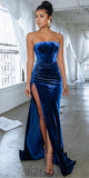 Mermaid Strapless Popular Slit Elegant Modest Evening Long Prom Dresses PD1369