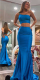 Mermaid Two Pieces Blue Party Modest Women Evening Formal Long Prom Dresses PD1476