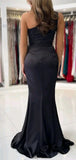 One Shoulder Black Satin Mermaid Modest Long Party Evening Prom Dresses PD1365