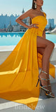 One Shoulder Yellow Green Mermaid Unique Stylish Elegant Evening Formal Long Prom Dresses PD1432