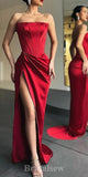 Red Elegant Strapless Unique Mermaid Satin Elegant Evening Formal Long Prom Dresses PD1403