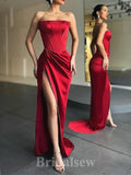 Red Elegant Strapless Unique Mermaid Satin Elegant Evening Formal Long Prom Dresses PD1403