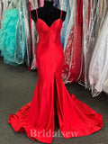 Red Mermaid Spaghetti Straps Simple Unique Popular Elegant Evening Formal Long Prom Dresses PD1418