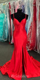 Red Mermaid Spaghetti Straps Simple Unique Popular Elegant Evening Formal Long Prom Dresses PD1418