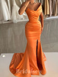 Satin Orange Unique Mermaid Satin Elegant Evening Formal Long Prom Dresses PD1399