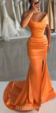 Satin Orange Unique Mermaid Satin Elegant Evening Formal Long Prom Dresses PD1399