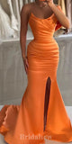 Satin Orange Unique Mermaid Satin Elegant Evening Formal Long Prom Dresses PD1399