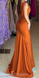 Satin Orange Unique Mermaid Sleeveless Satin Elegant Evening Formal Long Prom Dresses PD1400