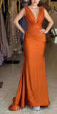 Satin Orange Unique Mermaid Sleeveless Satin Elegant Evening Formal Long Prom Dresses PD1400