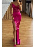 Spaghetti Straps Hot Pink Simple Popular Party Modest Women Evening Formal Long Prom Dresses PD1480