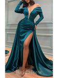 Unique Mermaid Satin Elegant Long Sleeves Evening Formal Long Prom Dresses PD1398