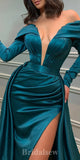 Unique Mermaid Satin Elegant Long Sleeves Evening Formal Long Prom Dresses PD1398
