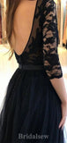 A-line Black Long Sleeves Popular Tulle Best Elegant Modest Long Party Evening Prom Dresses PD1319