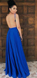 A-line Blue Backless Simple Formal Party Modest Long Prom Dresses PD176