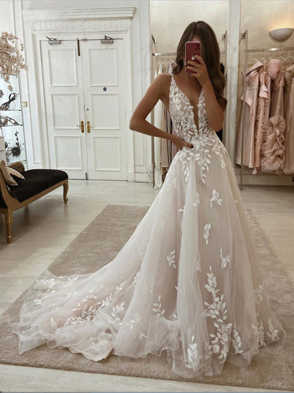 A-line Lace Dream Romantic Long Wedding Dresses WD013 – bridalsew