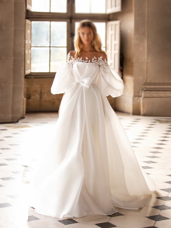 Hyret masse uddannelse A-line Unique Off White Vintage Romantic Long Wedding Dresses WD022 –  bridalsew