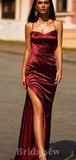 Burgundy New Simple Spaghetti Straps Long Mermaid Stylish Party Evening Prom Dresses PD946