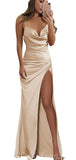 Champagne Mermaid Spaghetti Straps Modest Long Elegant Evening Prom Dresses PD1031