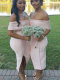 Custom Off the Shoulder Pink Short Mermaid Bridesmaid Dresses BD099