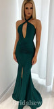 Mermaid Halter Green Unique Formal Party Long Evening Prom Dresses PD1076